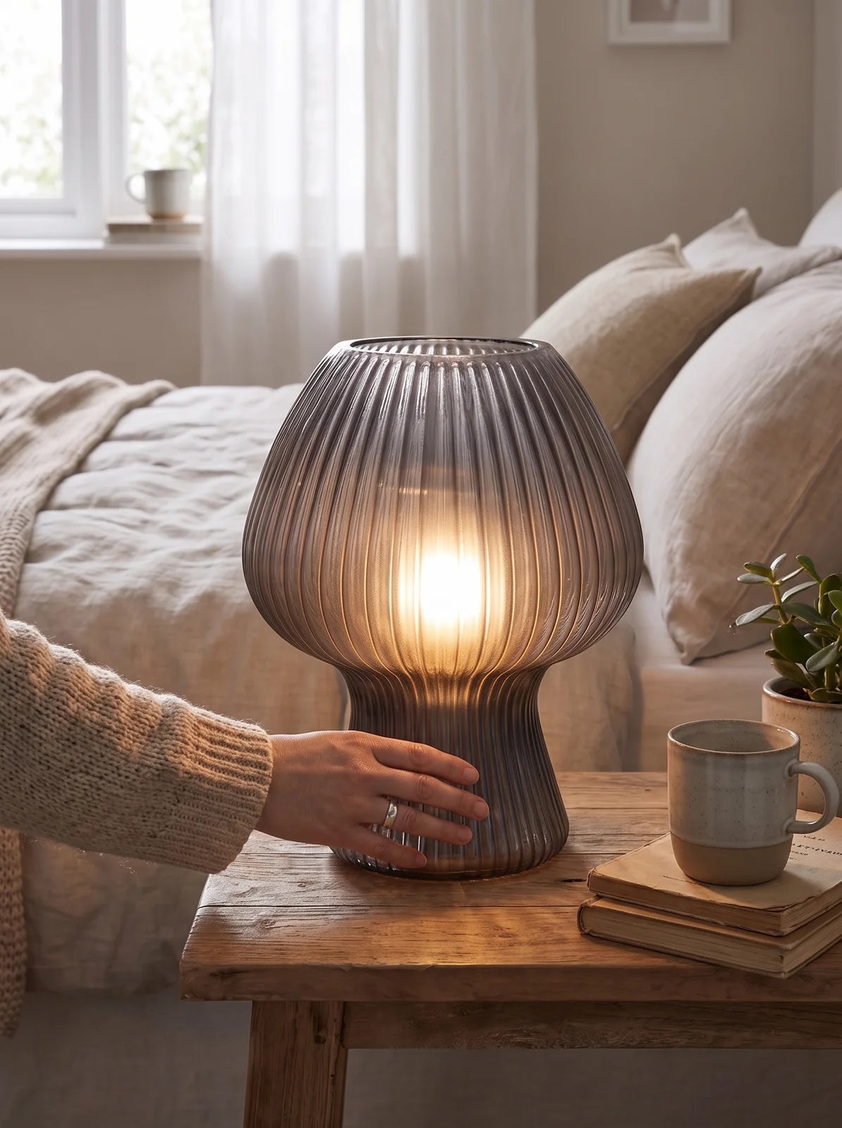 Vintage Ribbed Glass Bedside Lamp - iwt3_image