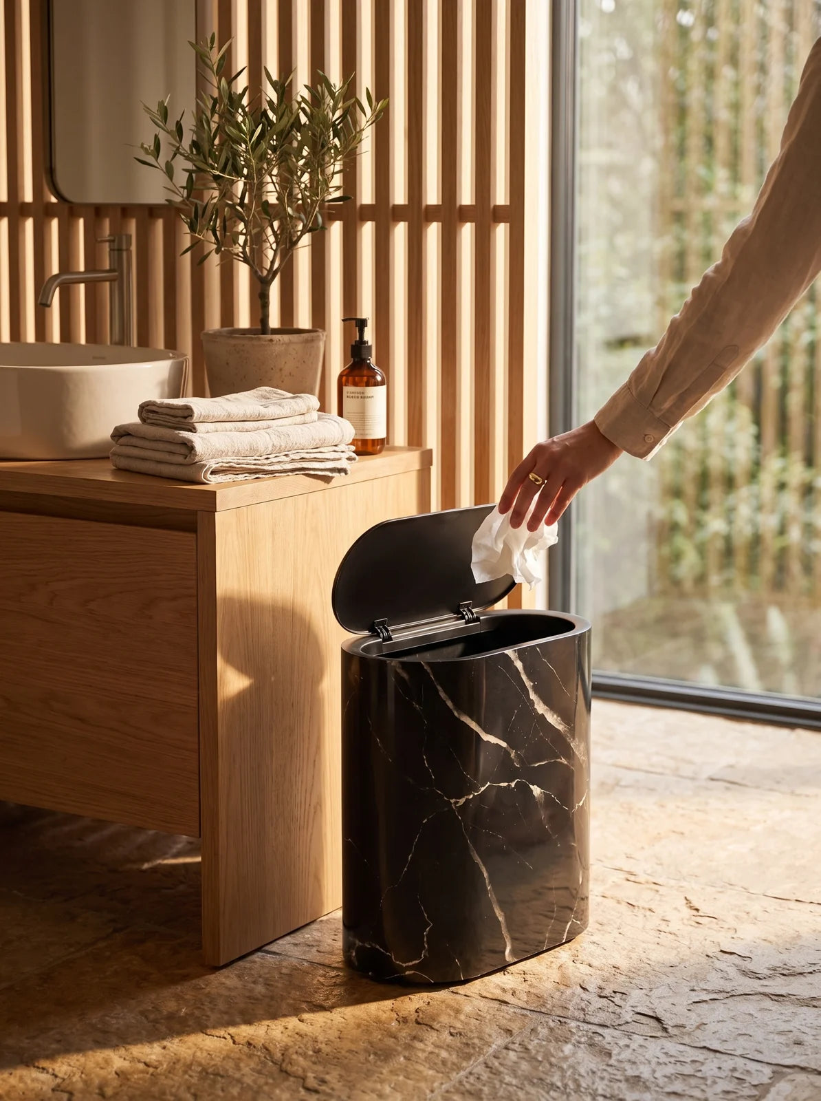 Marble Pattern Trash Can - iwt3_image