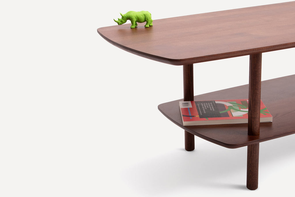 Serif Coffee Table, walnut finish, styled detail