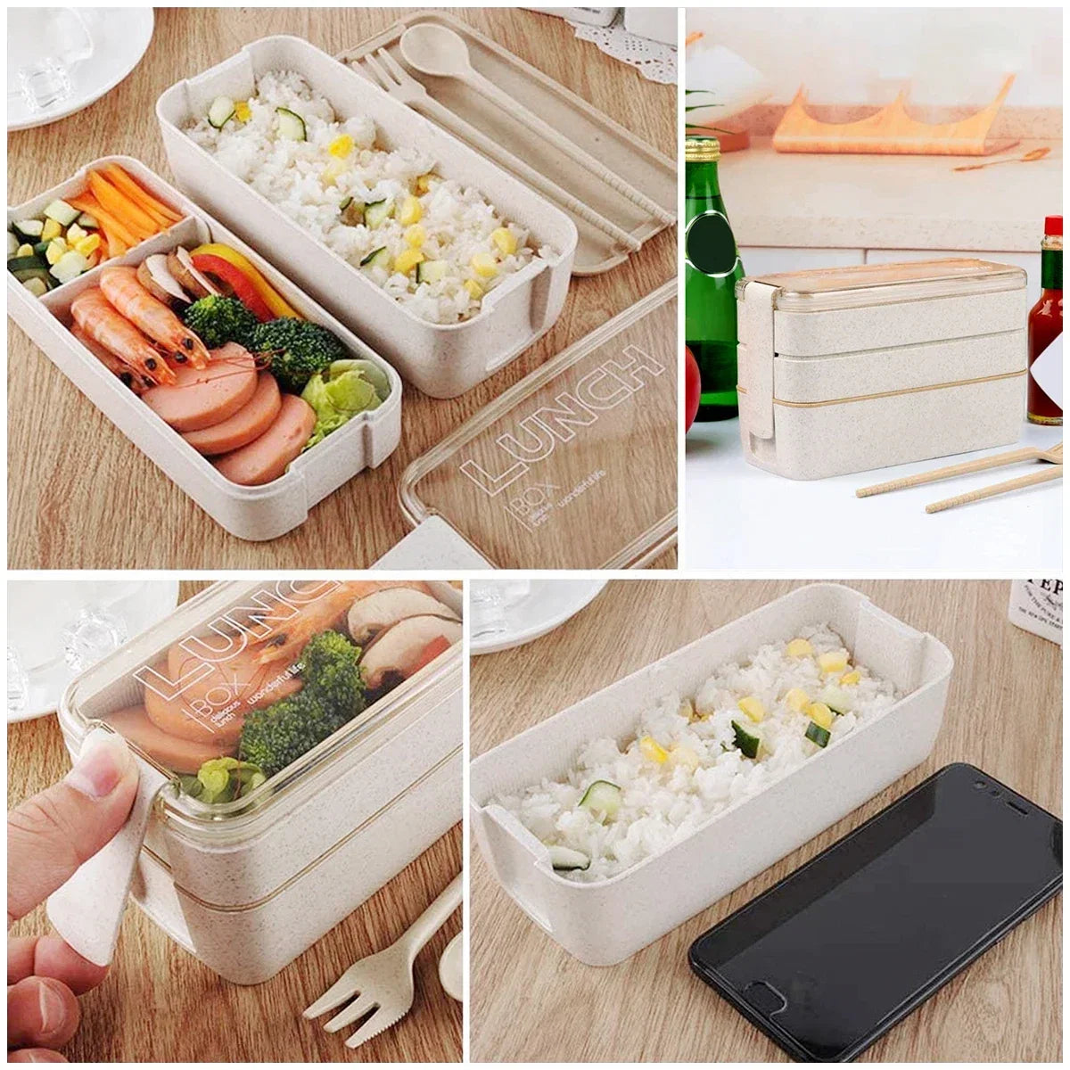 EcoStack 3-Tier Wheat Straw Lunch Box
