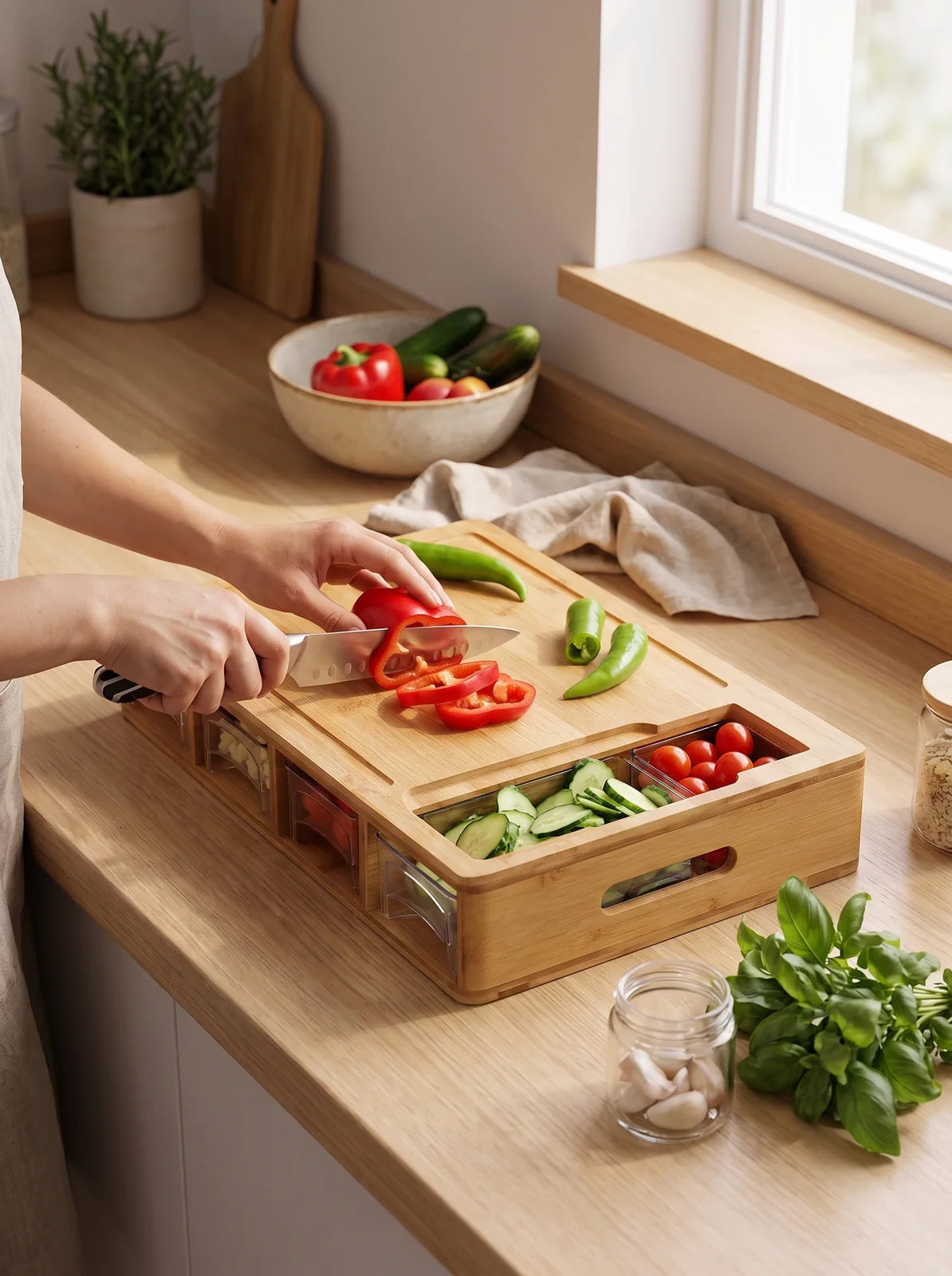 Bamboo Cutting Board with Storage Trays - iwt2_image