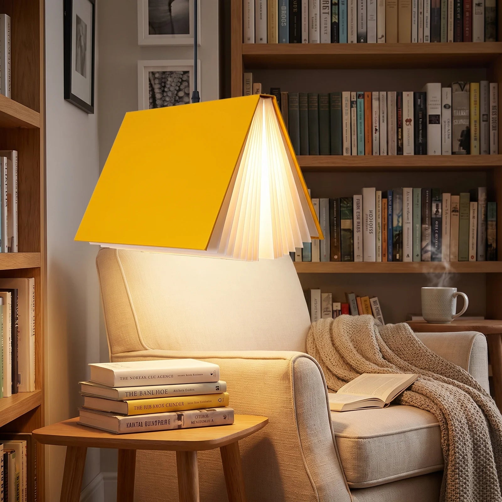 Flying Book Pendant Light | Modern Book-Inspired Ceiling Lamp - Yellow (webp)