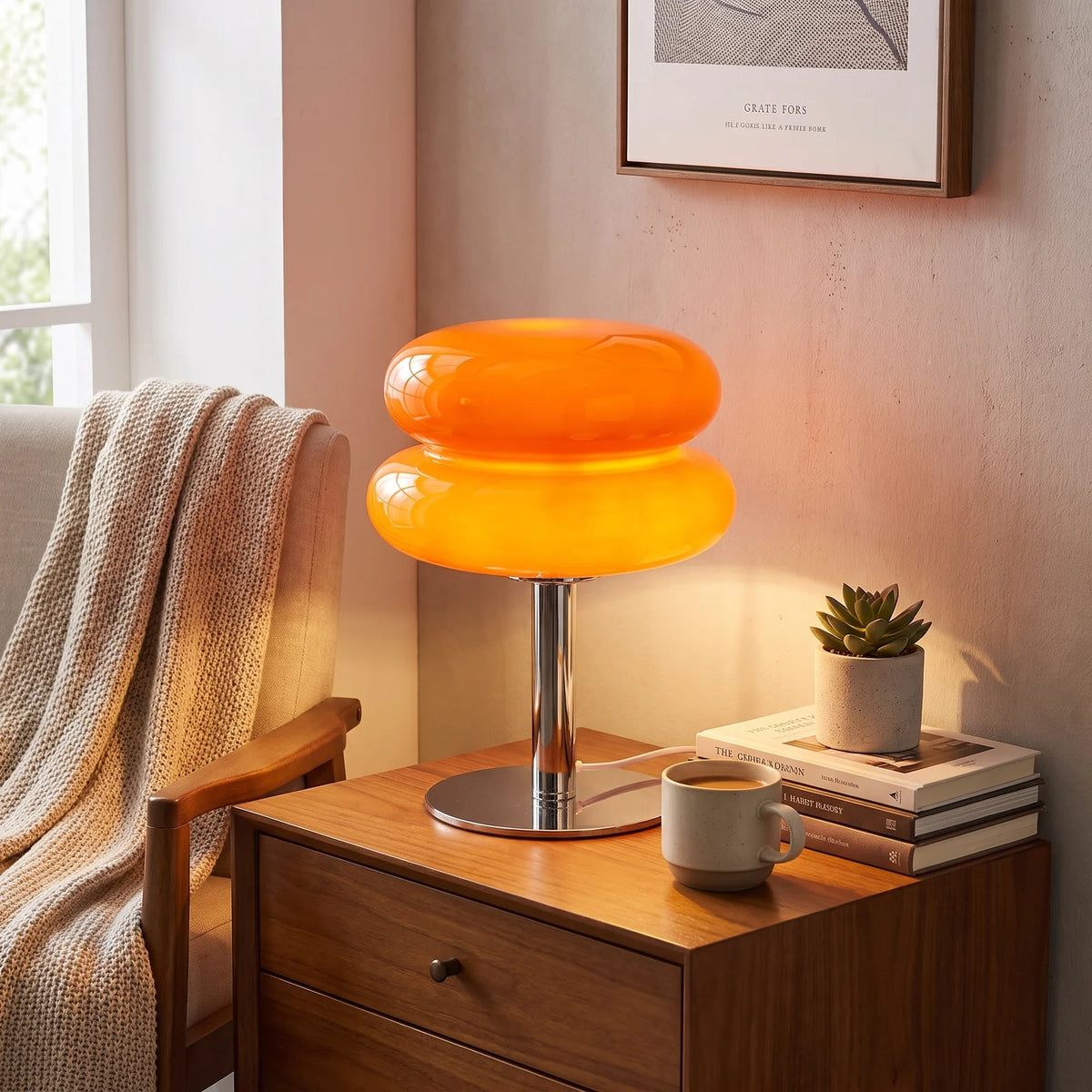 Italian Designer Glass Table Lamp | Modern Retro Accent Light - Orange (webp)