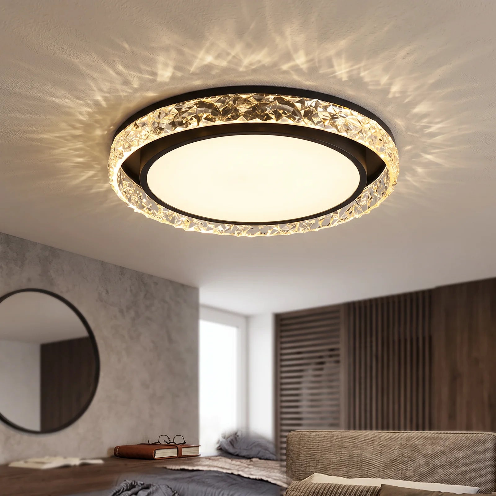 Crystal Halo LED Ceiling Light | Remote Dimmable Flush Mount - Black (webp)