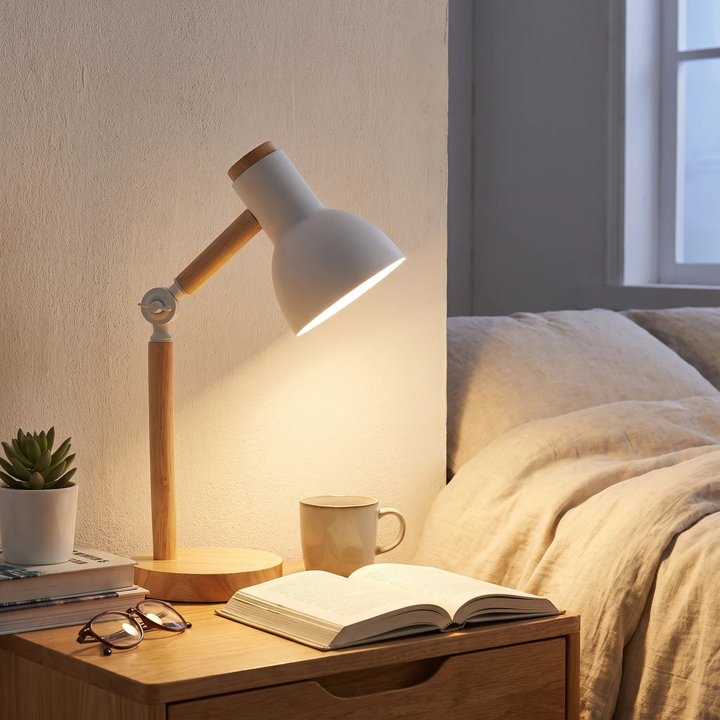 Nordic Wooden Desk Lamp | Adjustable Modern Table Light - White (webp)