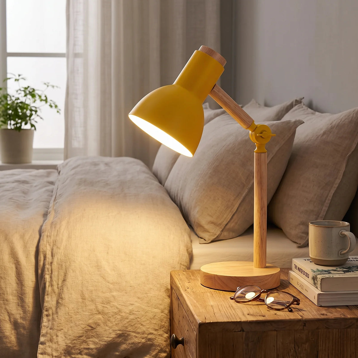 Nordic Wooden Desk Lamp | Adjustable Modern Table Light - Yellow (webp)
