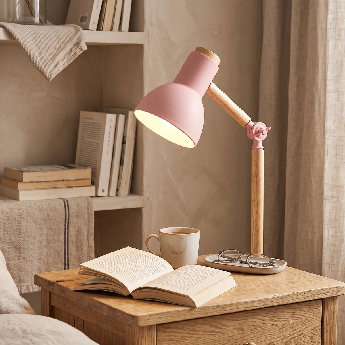 Nordic Wooden Desk Lamp | Adjustable Modern Table Light - Pink (webp)