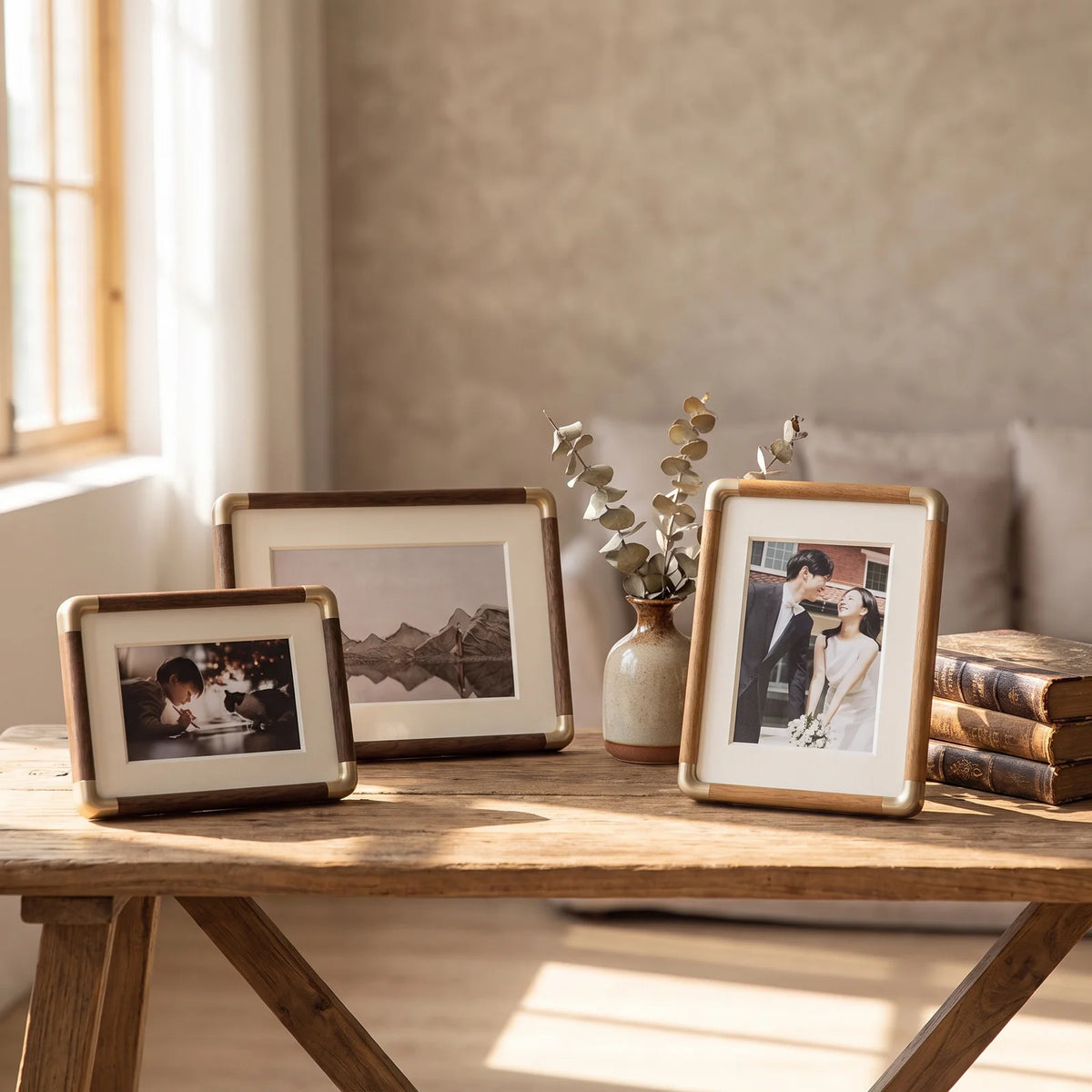 Brooks Tabletop Photo Frame | Vintage Wood & Brass Design - Black Walnut