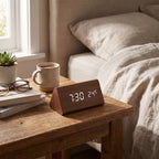 LED Smart Alarm Clock | Modern Voice-Controlled Wooden Design - Brown - Triangle