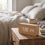 LED Smart Alarm Clock | Modern Voice-Controlled Wooden Design - Wood - Block