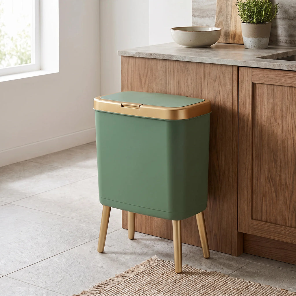 15L Modern Odour-Sealing Trash Can with Elevated Legs | Stylish Waste Bin for Kitchen, Living & Bathroom - Green