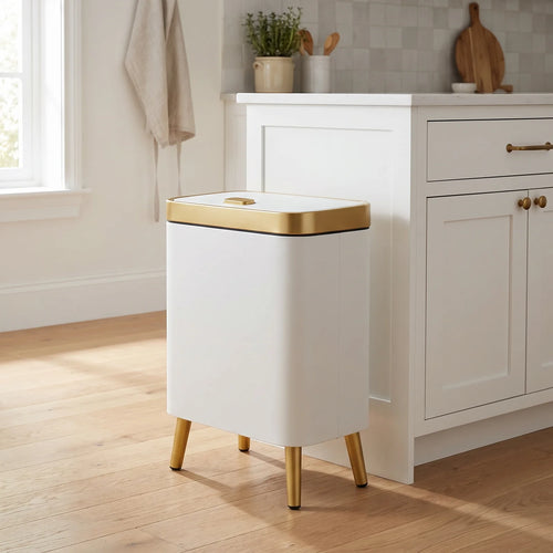 15L Modern Odour-Sealing Trash Can with Elevated Legs | Stylish Waste Bin for Kitchen, Living & Bathroom - White