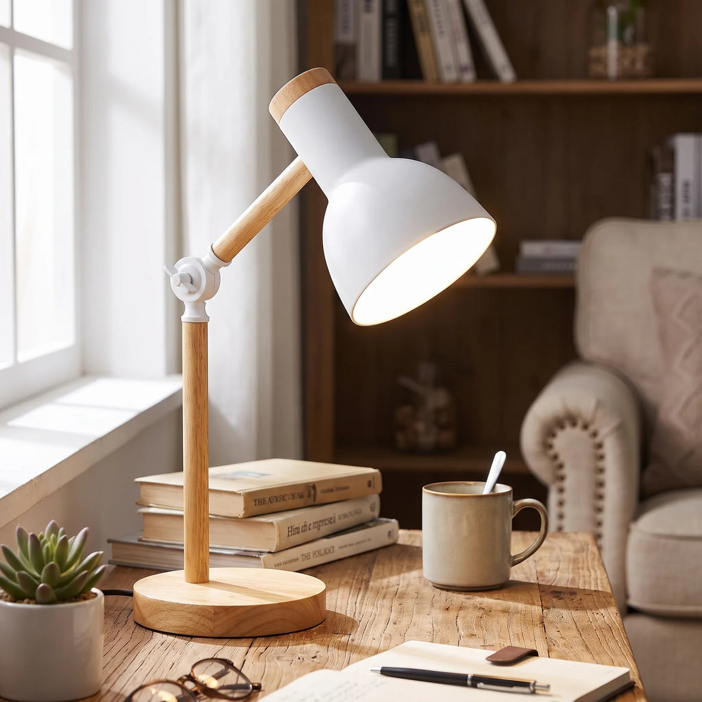 Nordic Wooden LED Desk Lamp | Scandinavian Minimalist Lighting - White