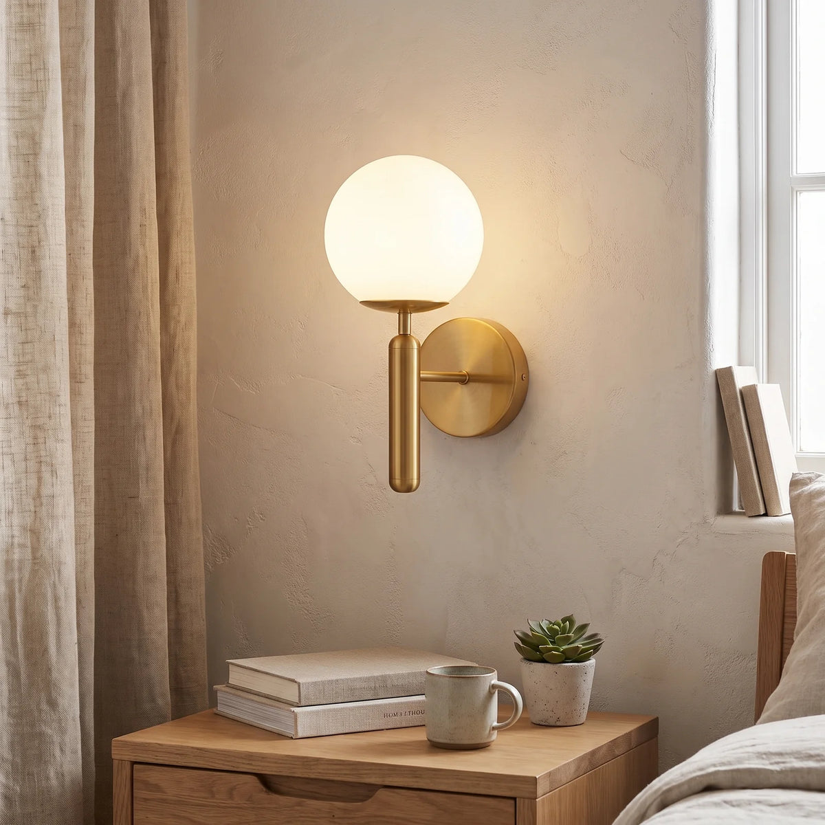 Modern Glass Globe Wall Sconce | Polished Metal Semi-Flush Mount Fixture