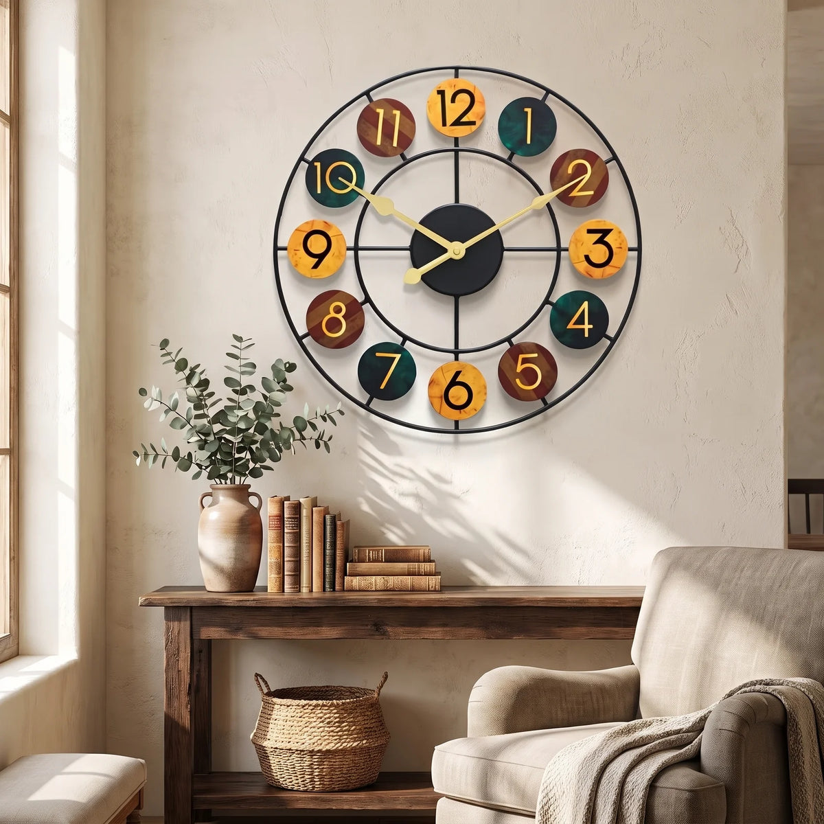 Colourful Metal Wall Clock | Retro Iron Design