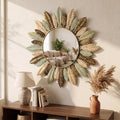Bohemian Sunburst Metal Wall Mirror | Teal & Gold Leaf Design